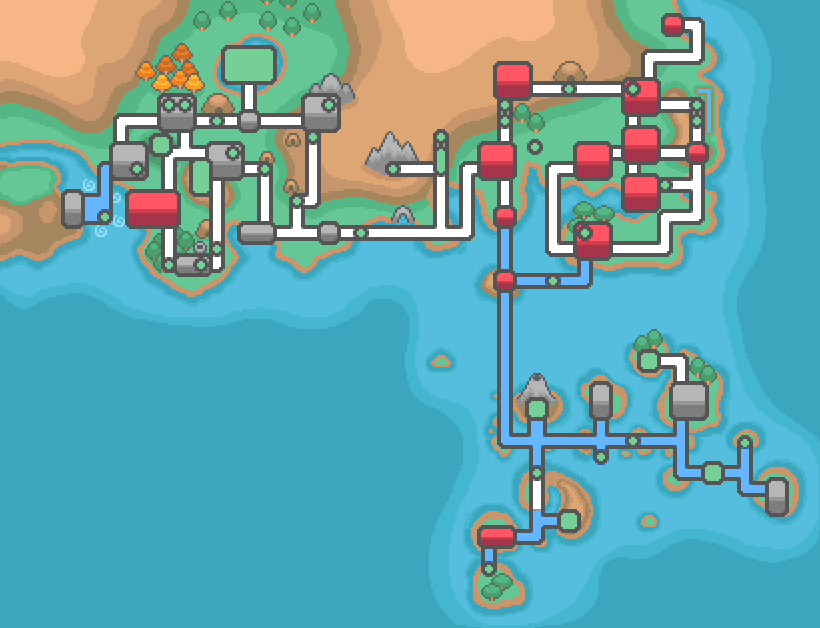 Pokémon Infinite Fusion world map showing the main regions and key locations.